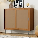 thumbnail of Sideboard Kommode Anrichte 100x37x90 vielseitiger Stauraum mit Rattan-Schiebetüren höhenverstellbaren Ablagen robustes Holzdesign Walnuss