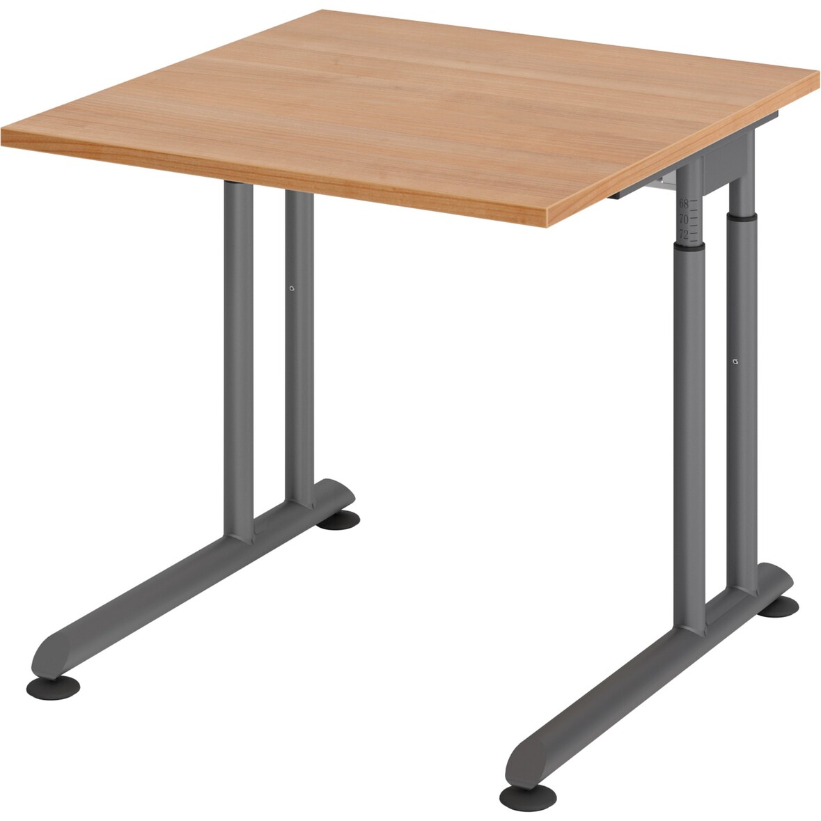 bümö höhenverstellbarer Schreibtisch Z-Serie 80x80 cm in Nussbaum, Gestell in Graphit - PC Tisch klein für's Büro manuell höhenverstellbar,