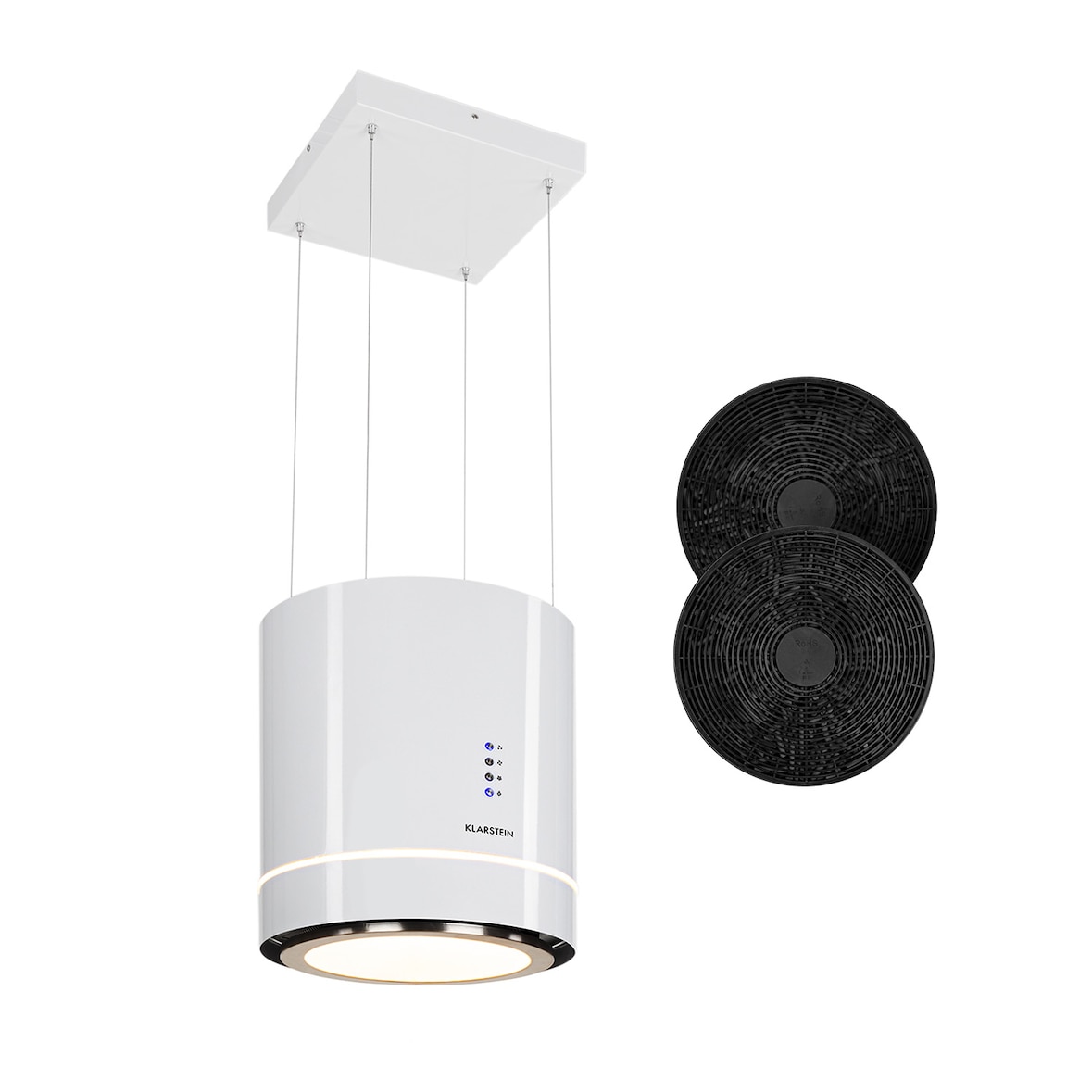 Klarstein Tron Ambience Inselabzugshaube Ø38cm Umluft 540m³/h LED weiß Weiß