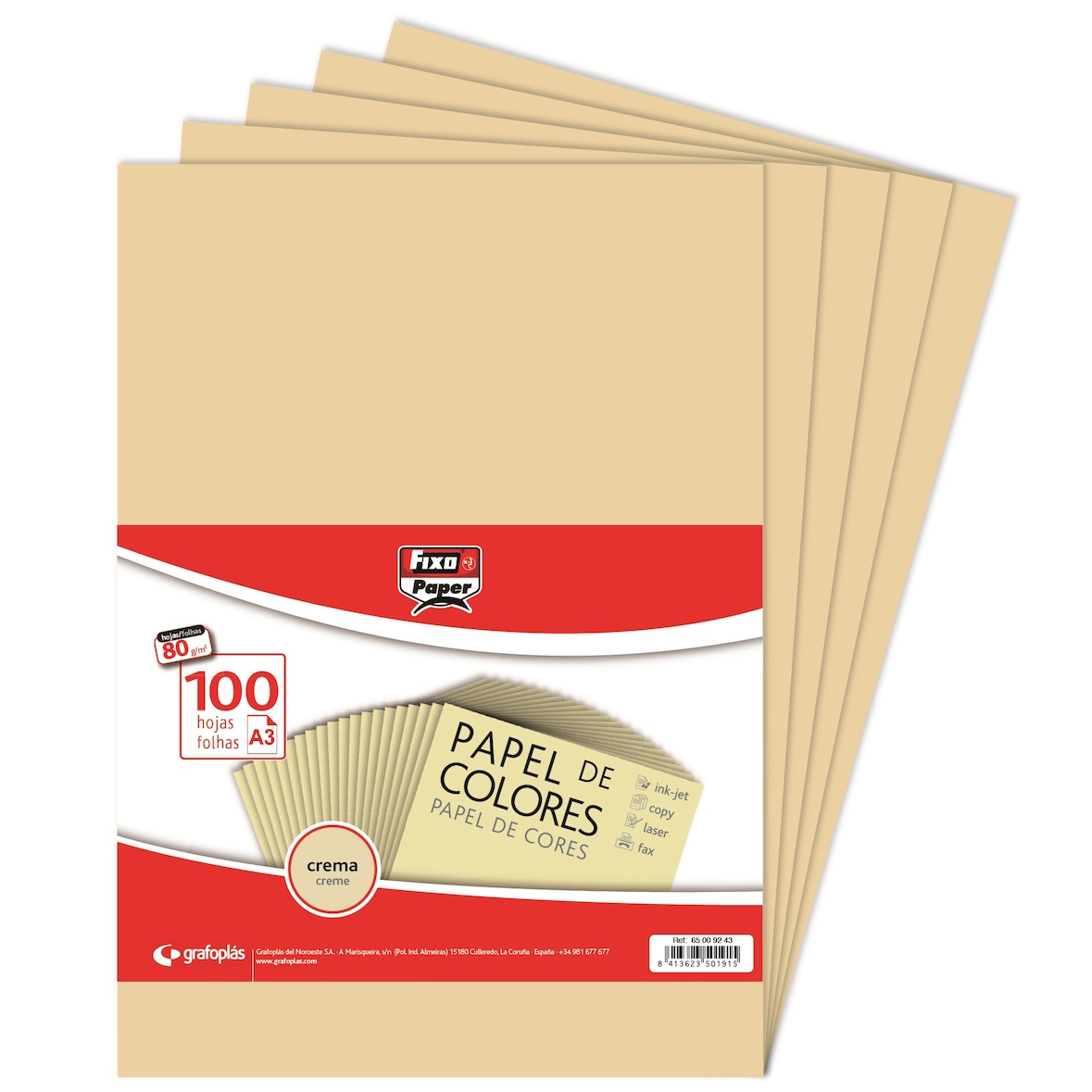 Pacote de 100 folhas Papel colorido A3 80g crema