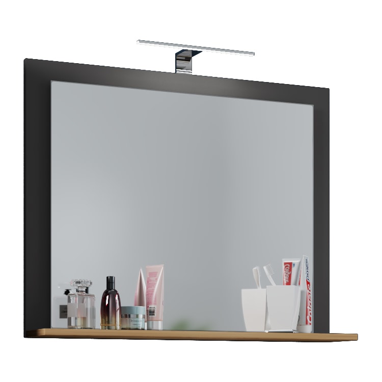 VCB10 Mini Spiegelschrank Bad , Badespiegel mit 1 Regal Anthrazit/Honig-Eiche dekor.