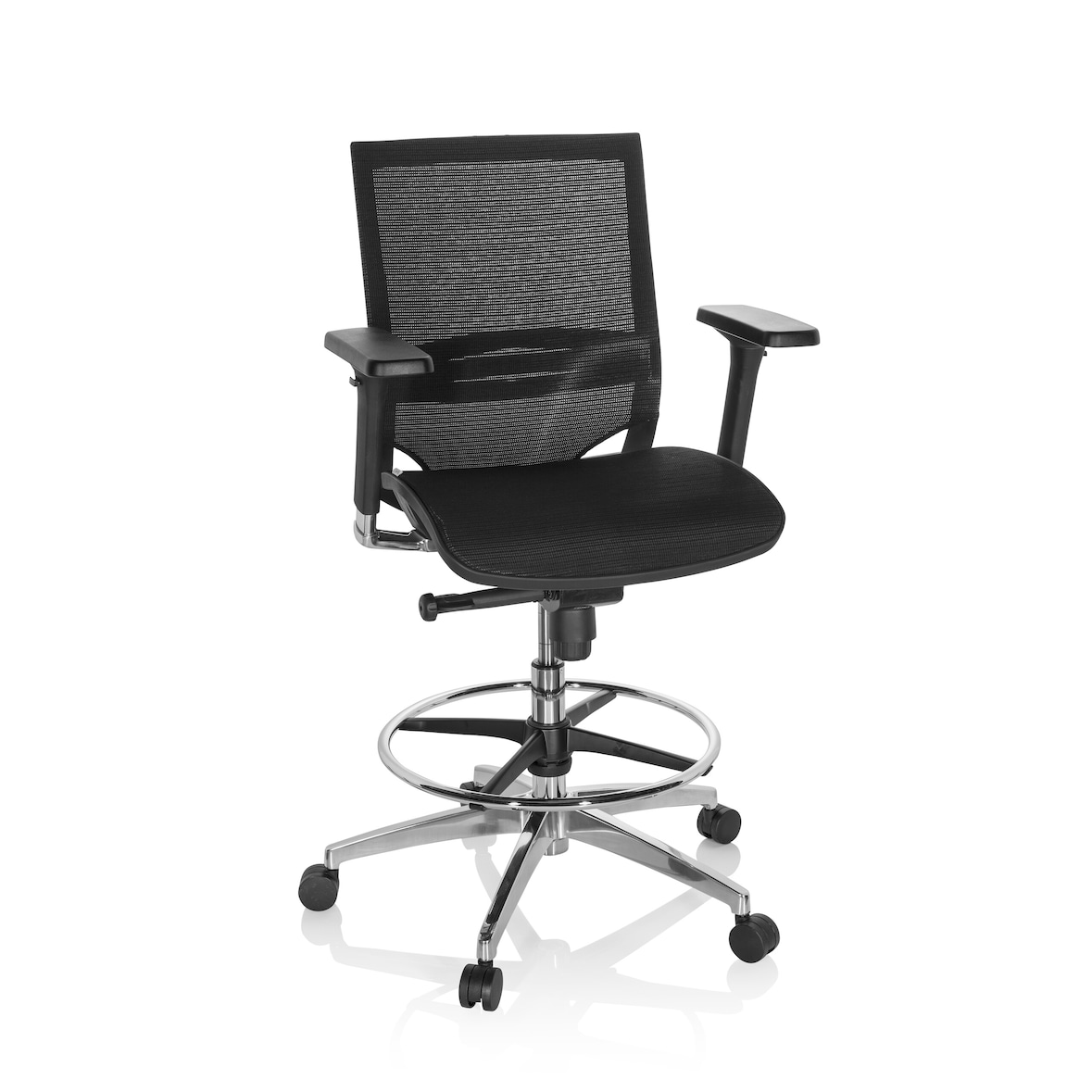 Luxe verhoogde bureaustoel TOP WORK 78 Stof / netstof, zwart / blauw hjh OFFICE