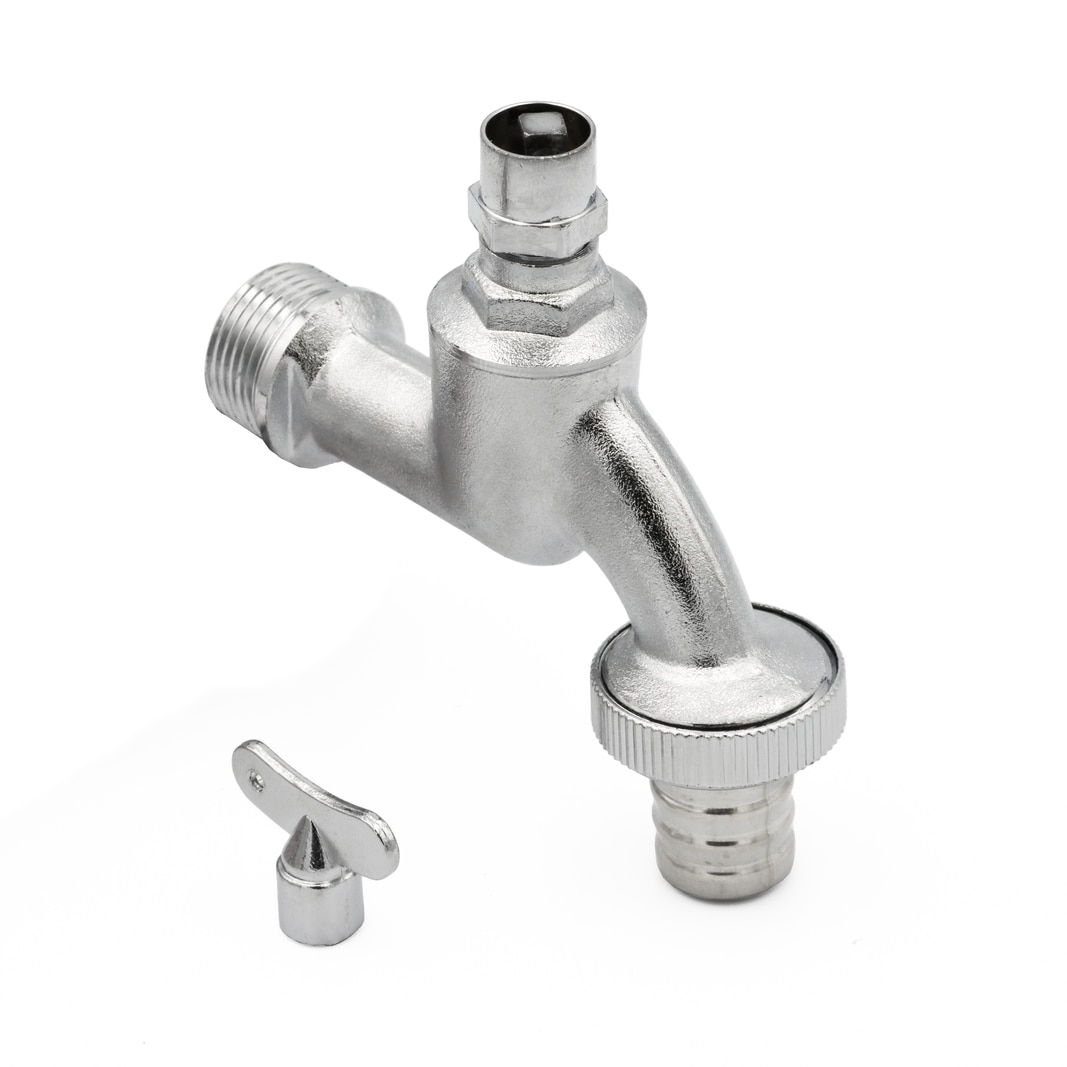 Auslaufhahn 3/4` 26,5mm  Außengewinde mit Steckschlüssel Messing matt mit Diebstahlschutz