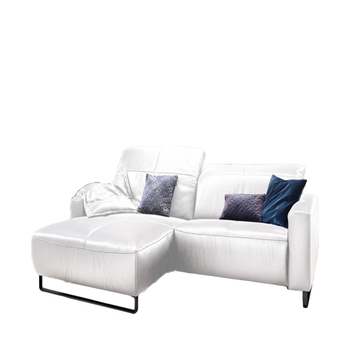 KAWOLA Sofa YORK Leder Life-line white Rec links Fuß Metall schwarz mit Sitztiefenverstellung