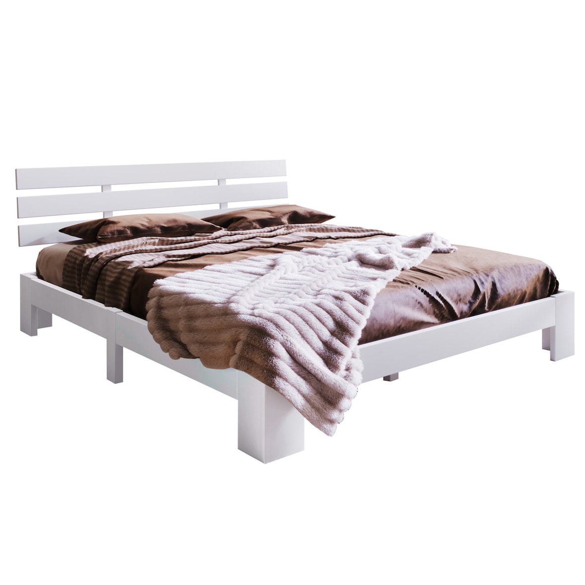Merax Holzbett Doppelbett 140x200 aus Kiefernholz mit Lattenrost & Kopfteil für Schlafzimmer Weiß