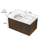 thumbnail of Wandmontierter Badezimmer-Waschtisch 42×80×46 cm mit integriertem Keramik-Waschbecken in Weiß und brauner Eichenholzmaserung