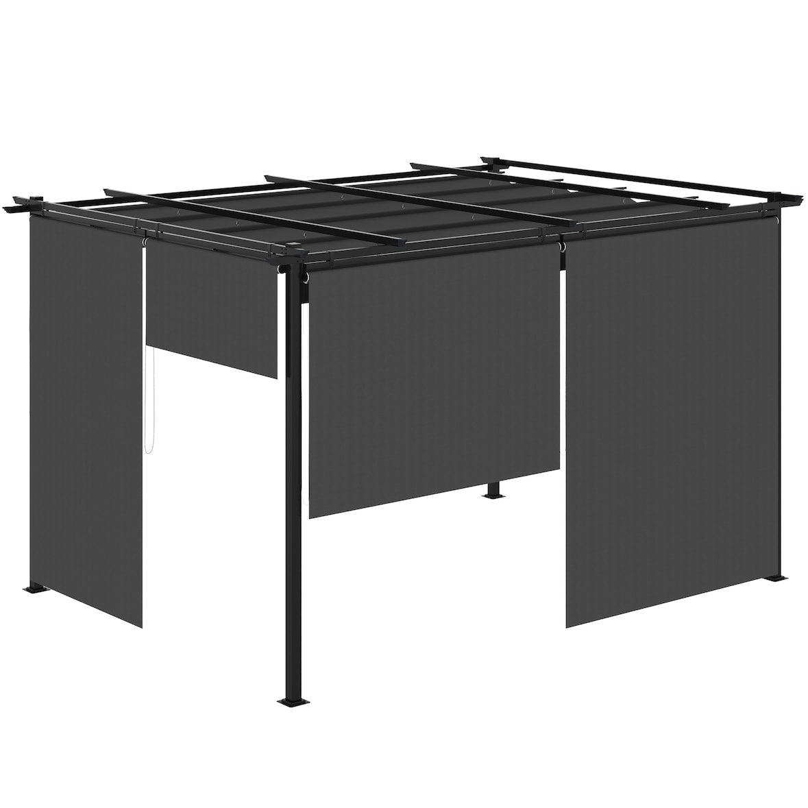 Outsunny pérgola de jardín 4x3 m cenador para exterior con techo retráctil 4 cortinas enrollables de poliéster marco de metal para patio terraza