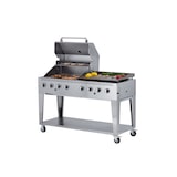 thumbnail of METRO PROFESSIONAL Barbecue a gas con 8 bruciatori e piastra, acciaio inox, 157 x 64 x 122 cm, termometro, con copertura protettiva e ruote, argento