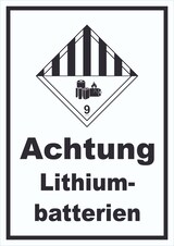 thumbnail of Schild Achtung Lithiumbatterien Gefahrgutklasse 9a hochkant A3 Rückseite selbstklebend