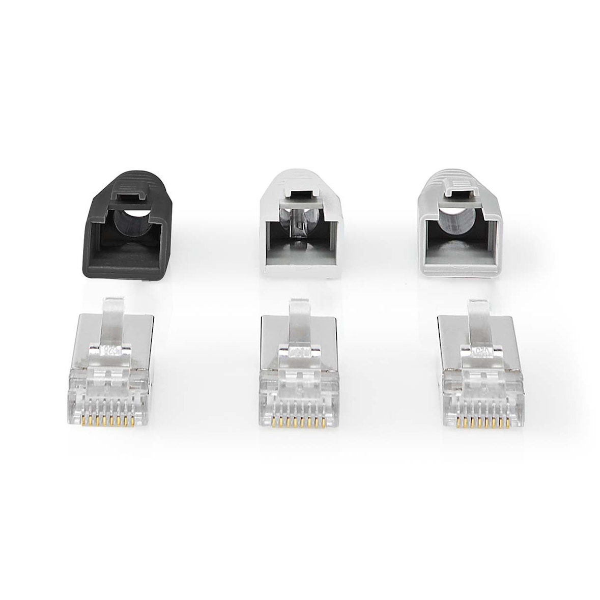 Nedis RJ45-Stecker - RJ45 Pass Through - Festes/verseiltes FTP CAT6a - Gerade - Vergoldet - 10 Stück - Polycarbonate - Grau / Schwarz / Weiss - Box