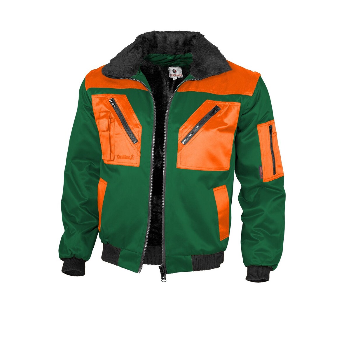 Qualitex Arbeitsjacke 'zweifarbig'' in grün/orange, Größe: L - modische Pilotenjacke - ideale Übergangsjacke