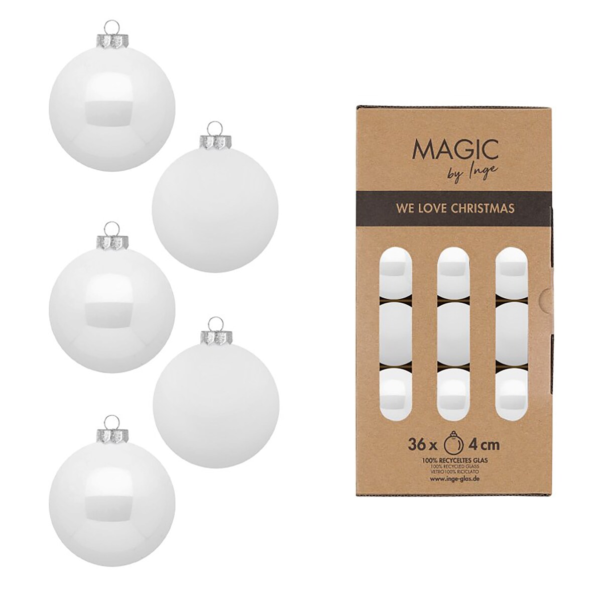 36 Weihnachtskugeln Glas 4cm matt & glänzend Christbaumkugeln Weihnachtsbaumkugeln Weihnachten Christbaumschmuck Weihnachtsbaumschmuck Weiß
