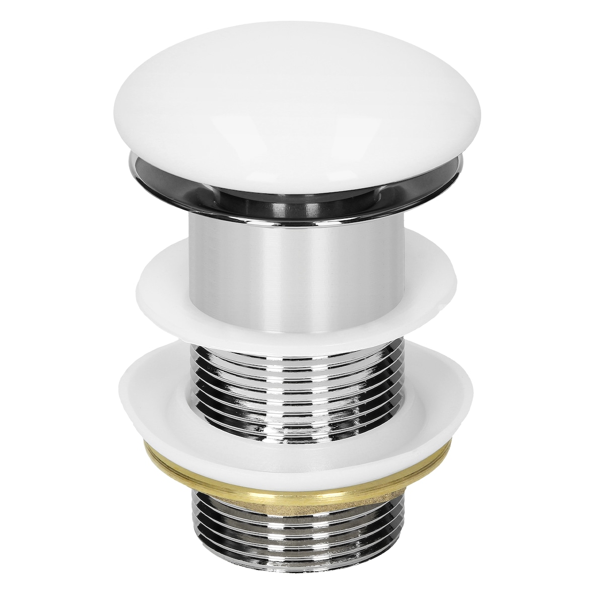ML-Design Universal Ablaufgarnitur 1 1/4" ohne Überlauf – Pop-Up, Keramikdeckel Weiß/Edelstahl, inkl. Dichtungen