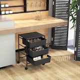 thumbnail of Carrinho Auxiliar com Rodas Carrinho de Cozinha de 3 Níveis com 3 Cestos e Estrutura de Aço 40,8x33,5x60,5 cm Preto