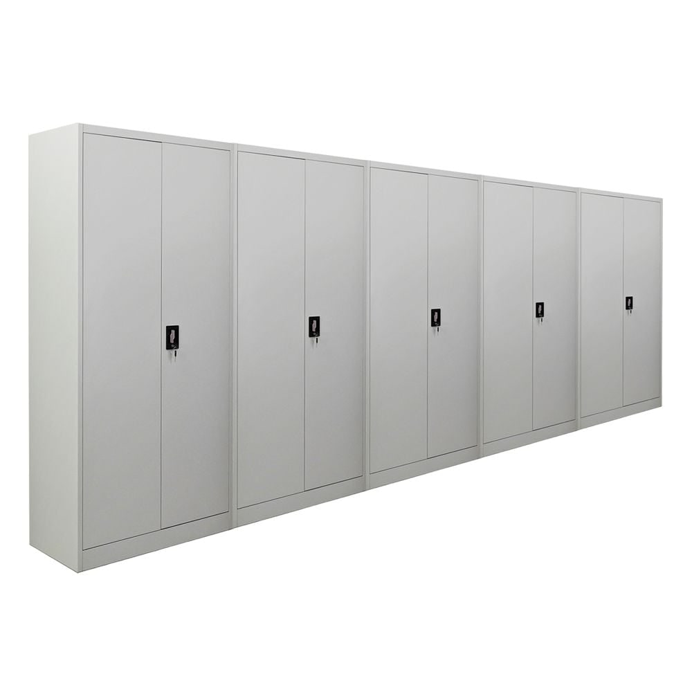 PROREGAL Mega Deal 5x Flügeltürenschrank ELEPHANT Metall Aktenschrank komplett montiert abschließbar 180x80x40cm Stahl 4 Ebenen Stahlschrank Lichtgrau