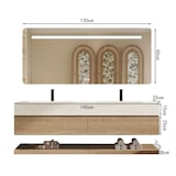 thumbnail of Wandhängendes Badmöbel-Set Travertin-Look mit Sinterstein Doppelwaschbecken Spiegel Unterschrank Ablage 2 Armaturbohrungen 140×55 cm【RW4822-140 K】