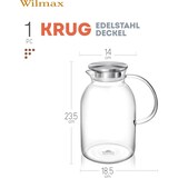 thumbnail of Wilmax Borosilikat Glas Krug mit Edelstahl-Deckel, 2100ml