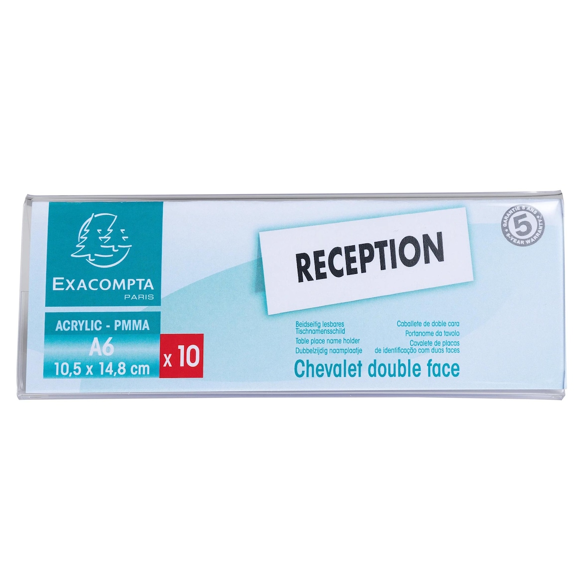 Exacompta 86358D 10x 10 Tischnamenschilder 150x55mm (A6 gefaltet) - Kristall