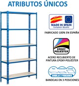 thumbnail of SimonRack Estantería Metálica, 2000x1200x300 mm, 5 Alturas, Bandeja Metal, 200 kg de Punto Flexión, Azul/Blanco - Simonclick