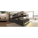 thumbnail of Multifunktionales Polsterbett mit Stauraum und LED-Beleuchtung für , USB-Steckdose, hydraulisches Hebesystem, grauer Leinenstoff, 90x200 Grau
