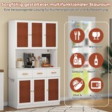 thumbnail of Buffetschrank 105x43x182 cm Weiß mit Stofffronten, Massivholzgriffen, LED-Beleuchtung, Steckdose & USB-Anschlüssen, großem Stauraum