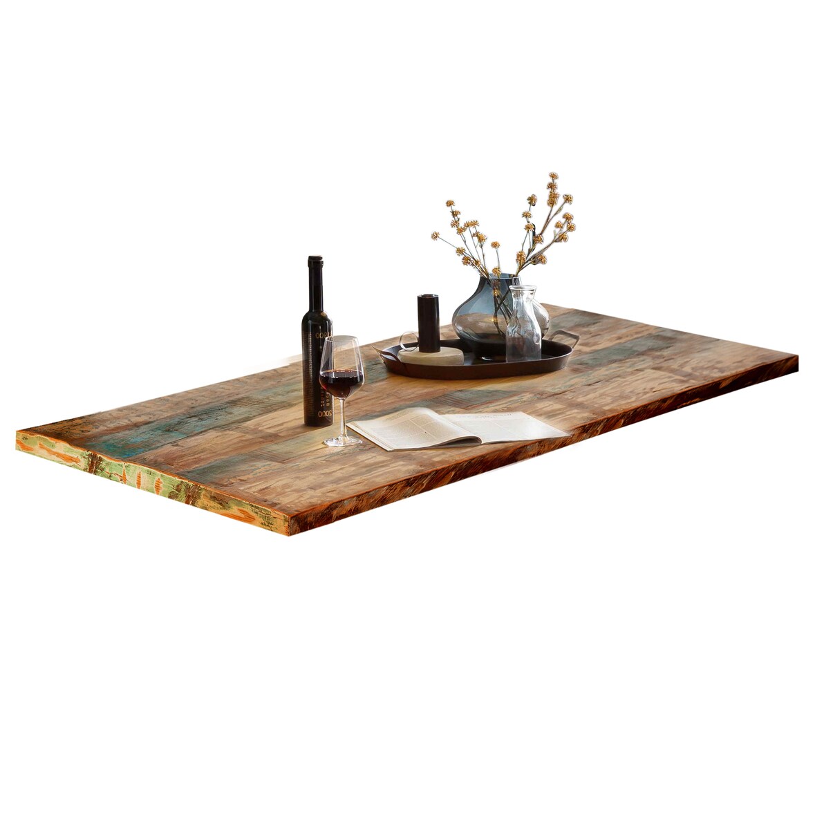 SIT Möbel Tafel | gerecycled oud hout kleurrijk | Plaatdikte 40 mm | Metalen frame zwart | B 160 x D 85 x H 76 cm | 16071-11 | Serie TOPS & TABLES