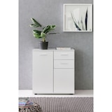 thumbnail of Kommode mit Türen & Schubladen 71x78x35,5cm Schrank Holz Weiß, Flurschrank hell modern, Mehrzweckschrank klein, Anrichte Sideboard matt,