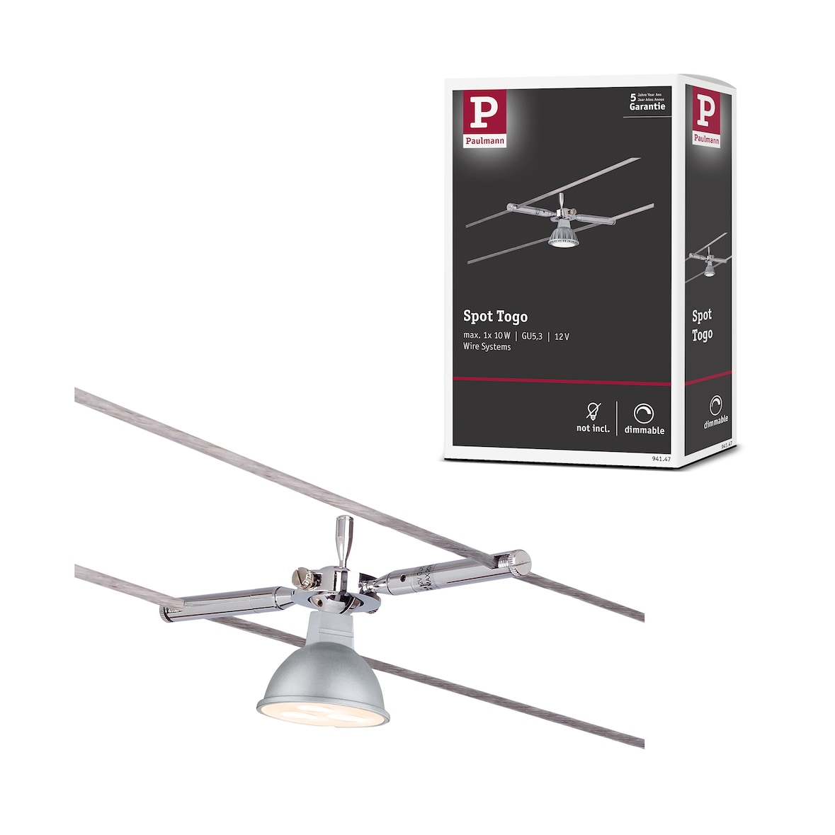 Paulmann Kabelsysteem TogoLED Losse spot GU5,3  max. 10W  dimbaar 12V Chroom 94147