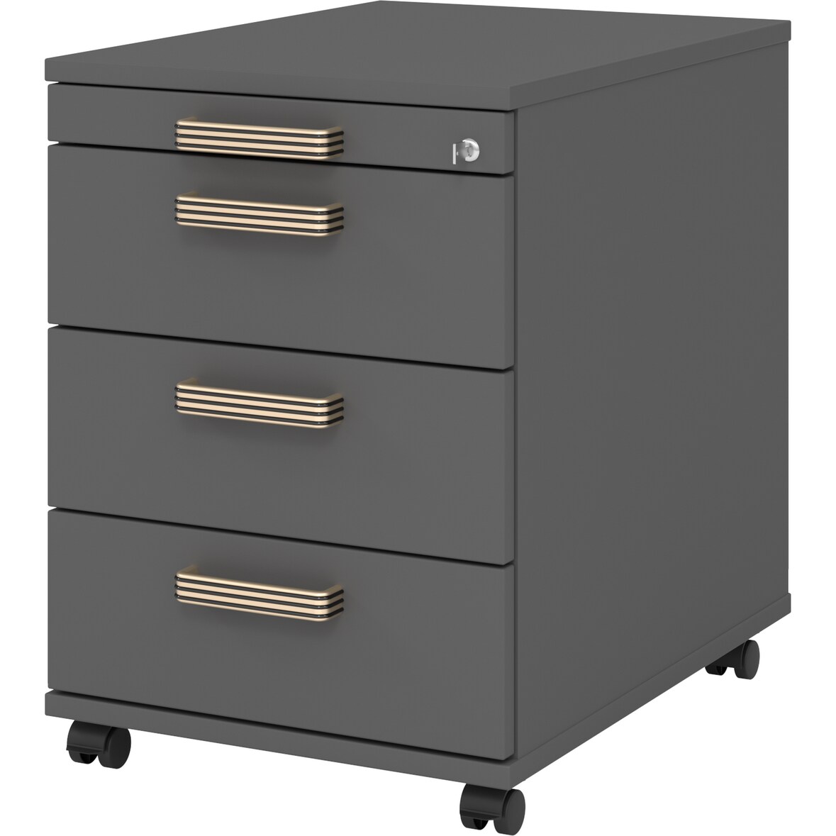 bümö Rollcontainer mit Schubladen, Container abschließbar aus Holz in graphit - Rollwagen für's Büro als Schreibtisch Unterschrank, Bürocontainer od.