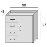thumbnail of Dmora Kommode Violetta, Buffetschrank mit 1 Tür und 4 Schubladen, Wohnzimmer - Sideboard, Mehrzweckschrank mit Regalen, 90x41h87 cm, Weiß und Beton