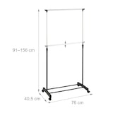 thumbnail of Relaxdays Kleiderständer auf Rollen, Metall, Kleiderstange verstellbar, 91-156x76x40,5 cm, Rollständer, schwarz/silber
