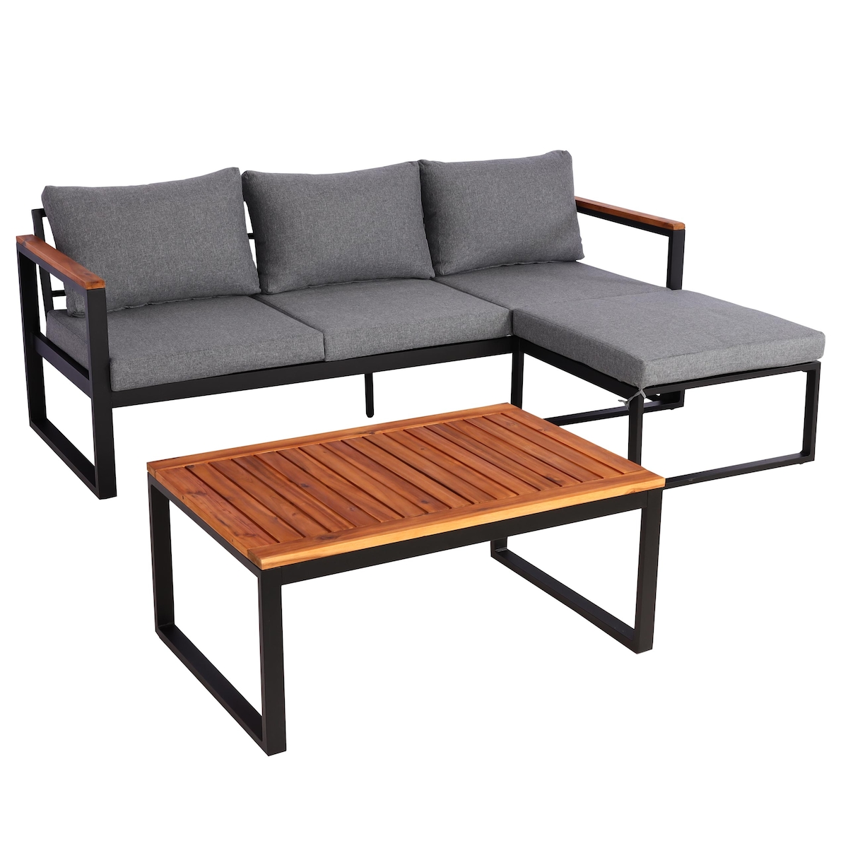 Mendler Garten-Garnitur HWC-L26b, Gartenlounge Sitzgruppe Lounge-Set Sofa, Aluminium Akazie Holz MVG-zertifiziert ~ dunkelgrau