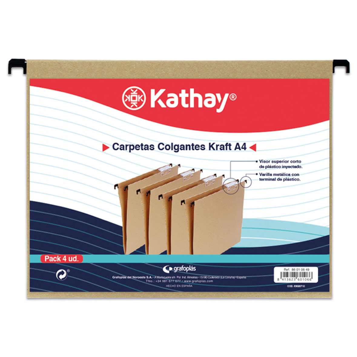 Pack de 4 carpetas colgantes Kraft Tamaño A4