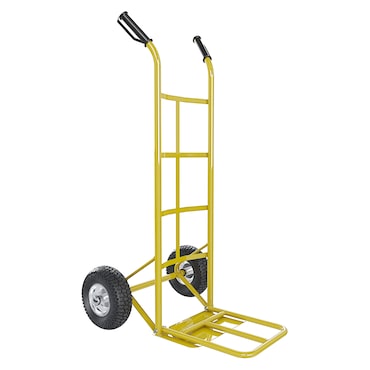 Carrello A Mano Portapacchi Portata 250 Kg Ribalta Acciaio Tubolare Ruote Pneumatiche Rinforzate Trasporto Pacchi Portacasse 63 x 53 x 116 Cm Giallo