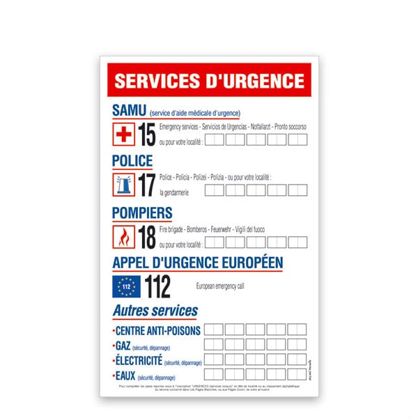 Pancarte SERVICES D'URGENCE 20x30 cm