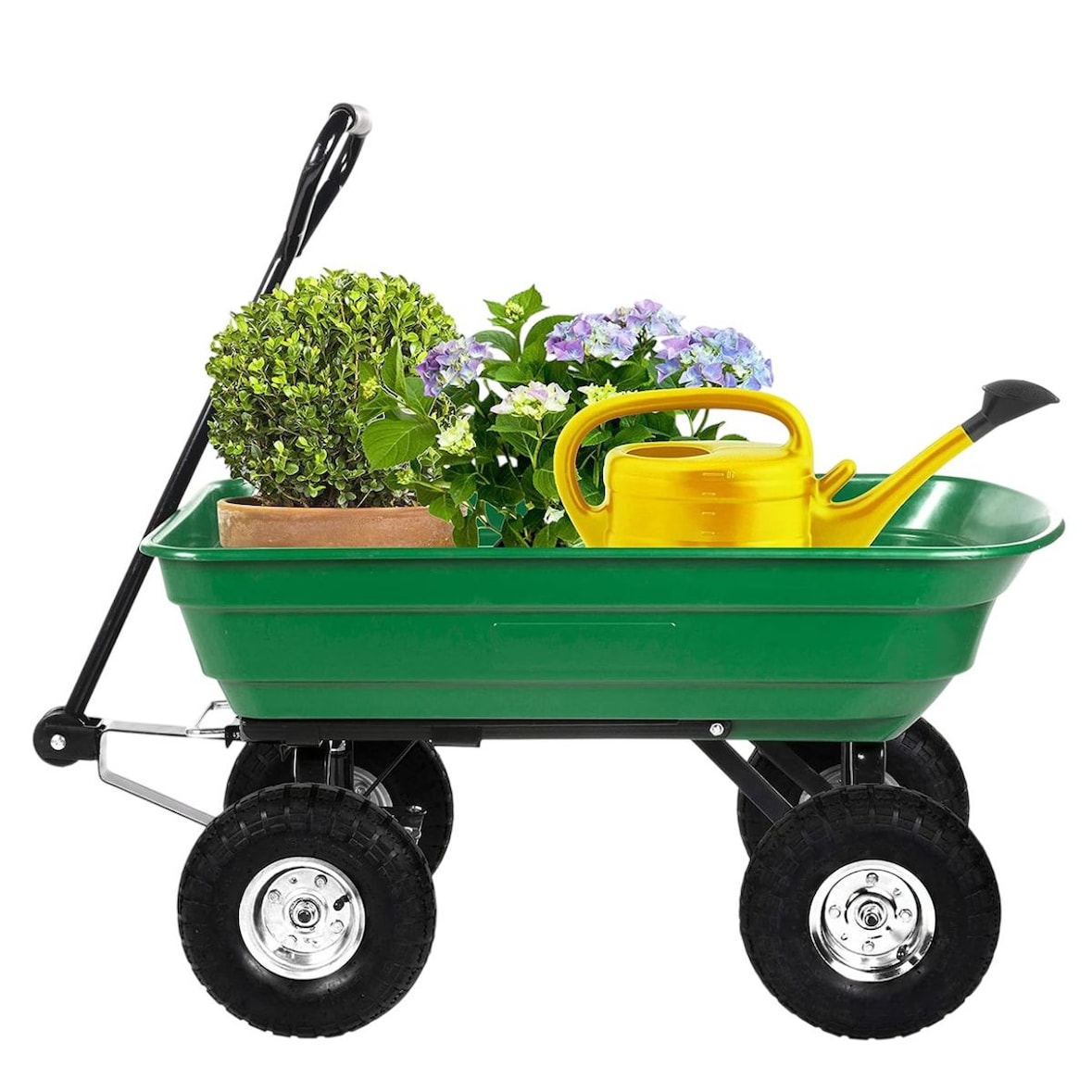 Chariot de jardin à Benne basculante Charge 200kg 75L - Chariot de Transport 4 roues Bois, Terre, Mobilier de Jardin Plage KZ