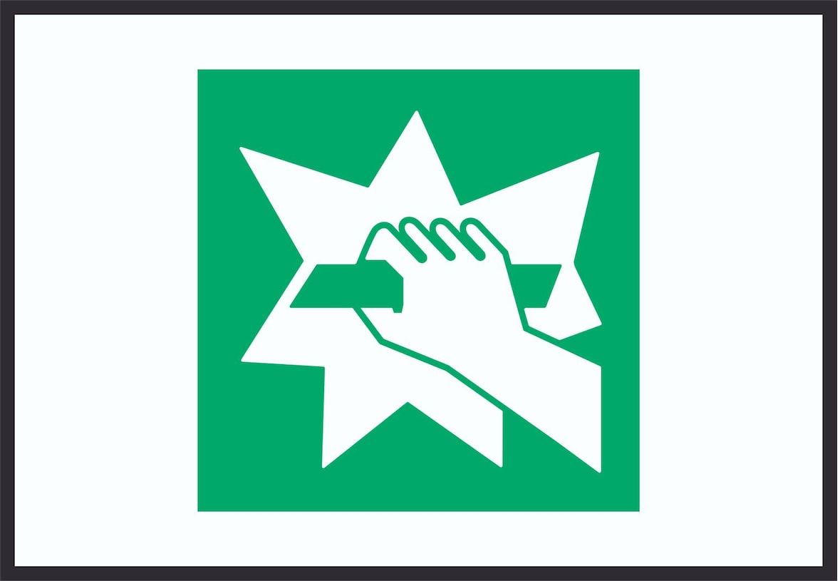 Notausgangsvorrichtung die nach Zerschlagen einer Scheibe zu erreichen ist Symbol A3 (297x420mm) Schild