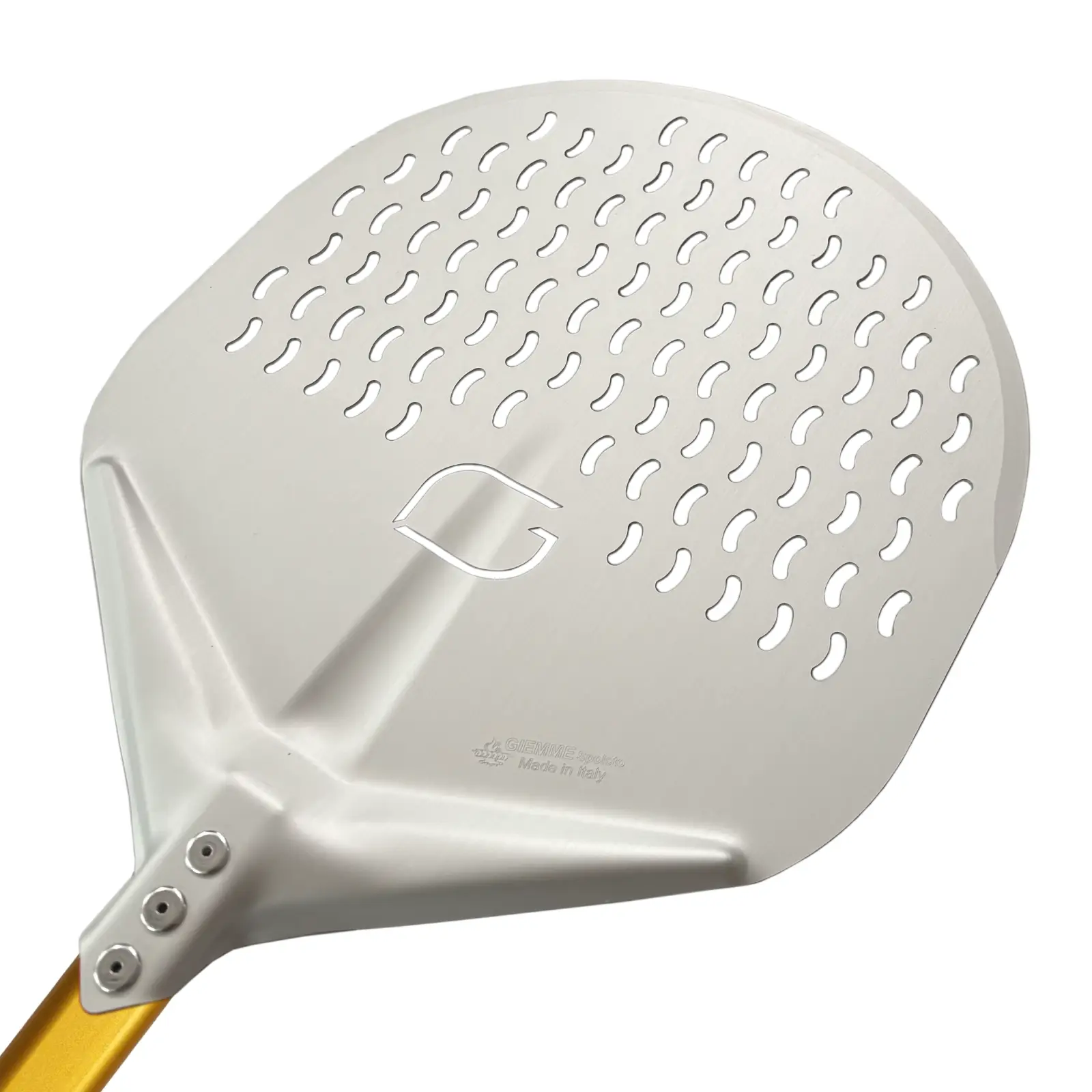 Giemme Spoleto - Professioneller Pizzaschieber aus eloxiertem Aluminium mit goldfarbenem Griff, Schaufel 33 cm, Gesamtlänge 100 cm