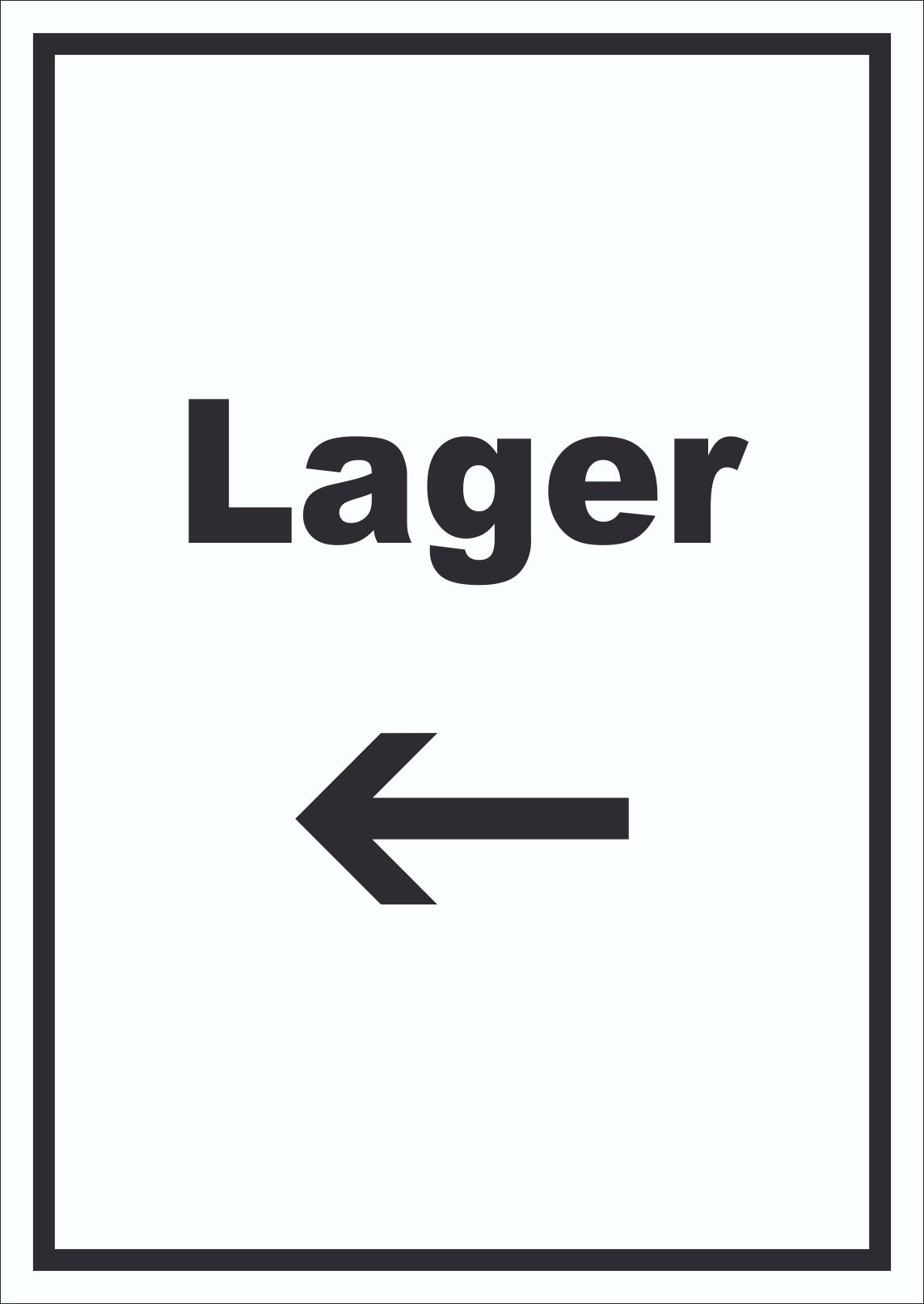 Lager Schild mit Text und Richtungspfeil links Storage Warenlager hochkant A1 (594x841mm)