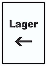 thumbnail of Lager Schild mit Text und Richtungspfeil links Storage Warenlager hochkant A1 (594x841mm)