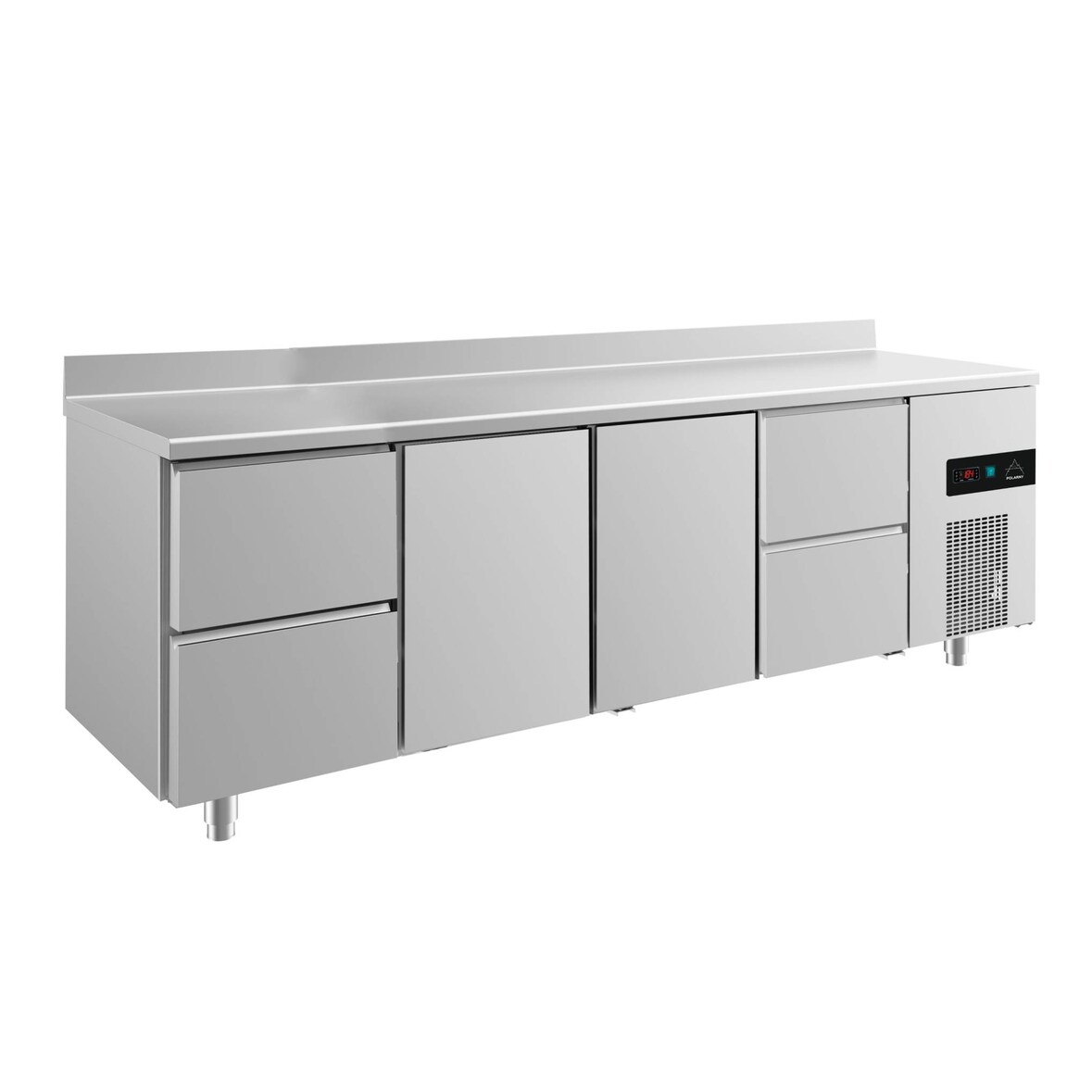 A&S Kühltisch -2 bis +8°C 2330x700x850mm mit 2x Türen und 2x zwei Schubladen u. Aufkantung
