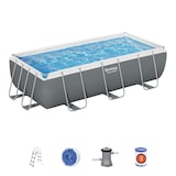 thumbnail of Bestway Piscina fuori terra Power Steel, acciaio / PVC, 4.04 x 2.01 x 1 m, pompa con filtro, effetto mosaico, grigia, rettangolare, 6478 L