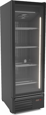 thumbnail of Tiefkühlschrank GAZELLE, 1 Glastür + LED, 500L, HxBxT 208x67x85cm, -18/-23°C, 4 Gitter & Preiskartenhalter, Schwarz, + CHEFGASTRO Geschirrtuch