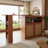 thumbnail of Ausziehbarer Bartisch 193x39x104  Braun mit Stauraum Rattan Türfronten verstellbaren Ablagen Schiebetür und seitlichen Fächern aus MDF