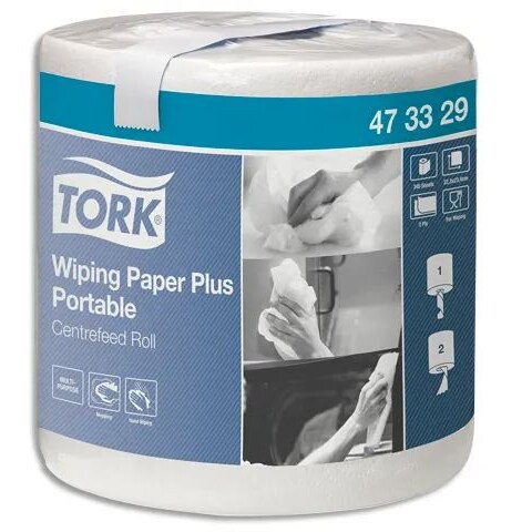 TORK Bobine d'essuyage plus portable 2 plis 345 formats 23,4 x 22,3 cm 80,7 mètres coloris Blanc