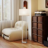 thumbnail of Stehlampe 45x15x150 cm Metall Weiß mit Leinenoptik Schirm Fußschalter 3 Modi stufenlos dimmbar 4000 K modernes minimalistisches Design