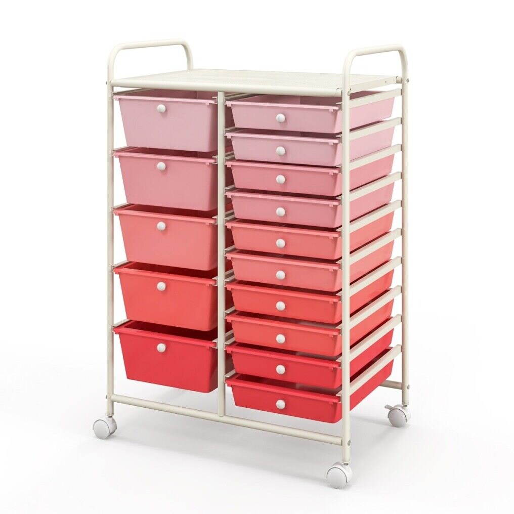 Carrito organizador multiusos con 15 cajones y ruedas - Rosa - HW53825PI