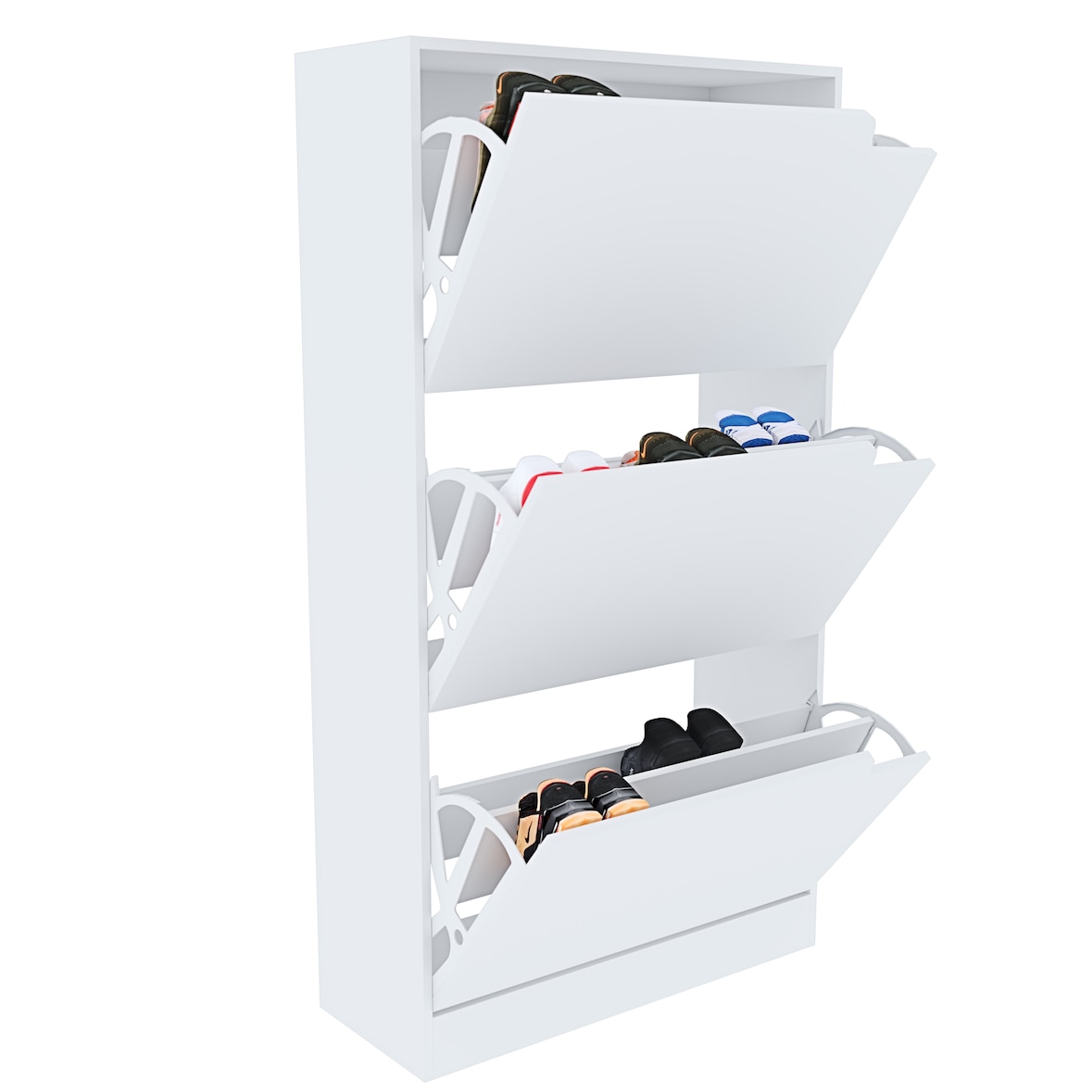 Scarpiera Portascarpe 3 Ante In Legno MDF Salvaspazio A Ribalta Maniglie A Scomparsa Per Ingresso Soggiorno Casa Camera 115x24x63 Cm Bianco