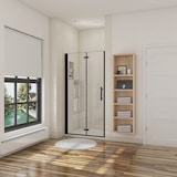 thumbnail of AICA Mampara de ducha dos hojas plegables vidrio easyclean 5mm,perfil negro,(686-716)x1900mm