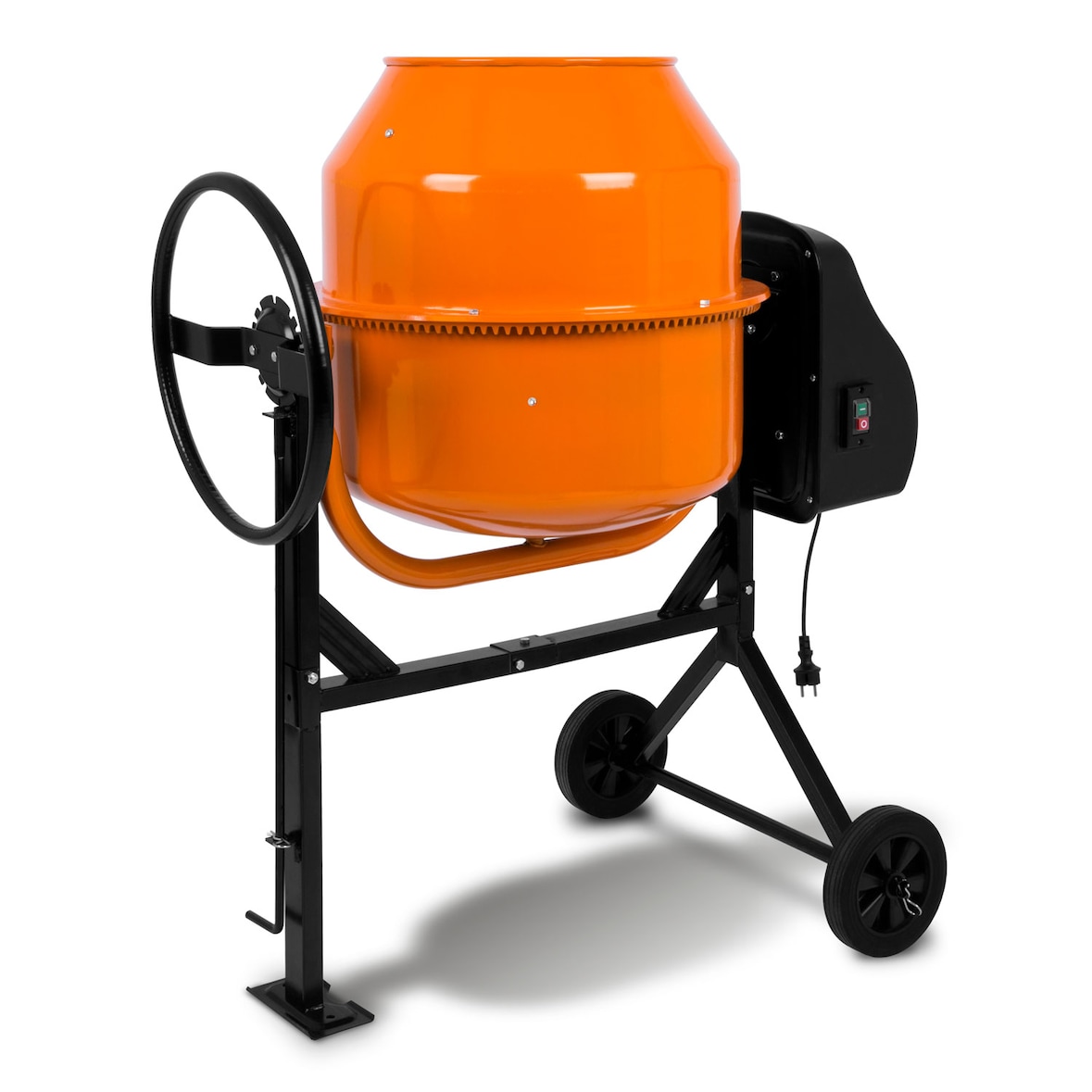 EBERTH Betonmischer 140L, elektrisch, 550W, Stahlkonstruktion mit feststellbarem Handrad & breiter Fußplatte, Profi-Zementmischer